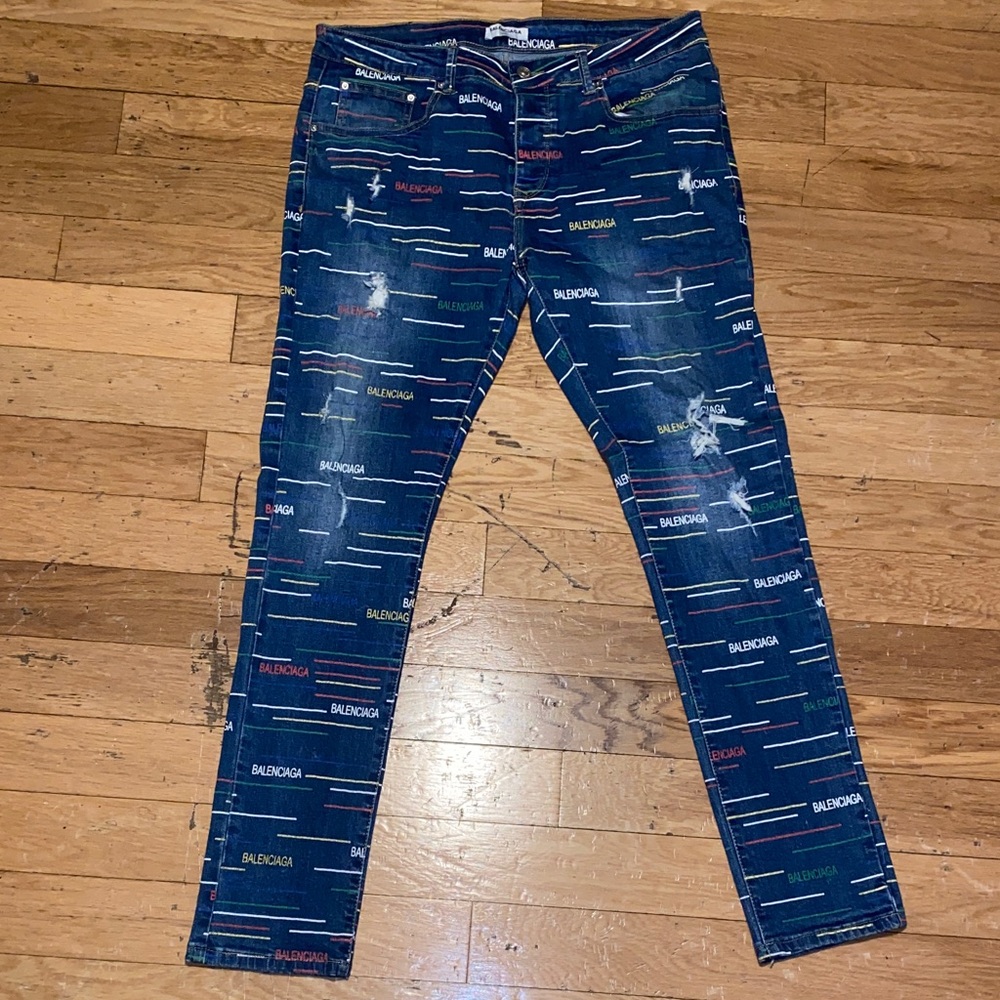 Balenciaga Men's Patterned Blue Skinny Jeans